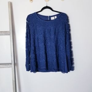 CHICO'S BLUE LACY BLOUSE LONG SLEEVES SIZE 1 (SIZE 8 MEDIUM)